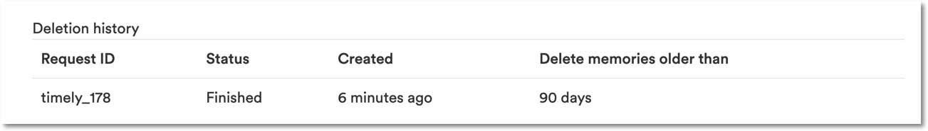 Delete memories request history
