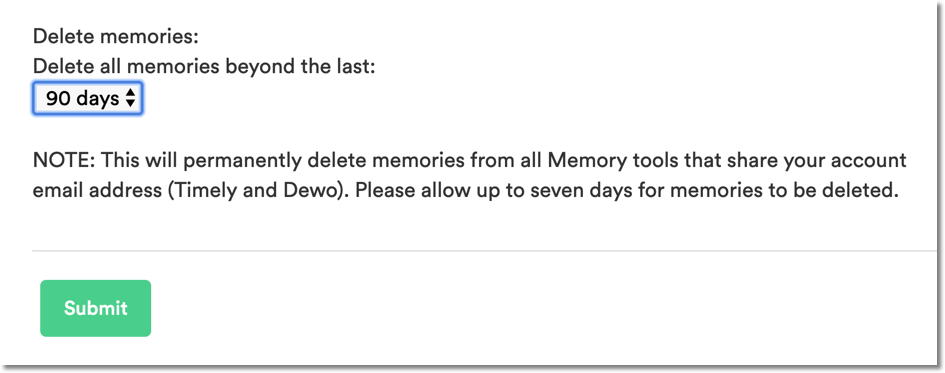 Delete memories submit form