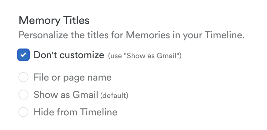 Memory titles options