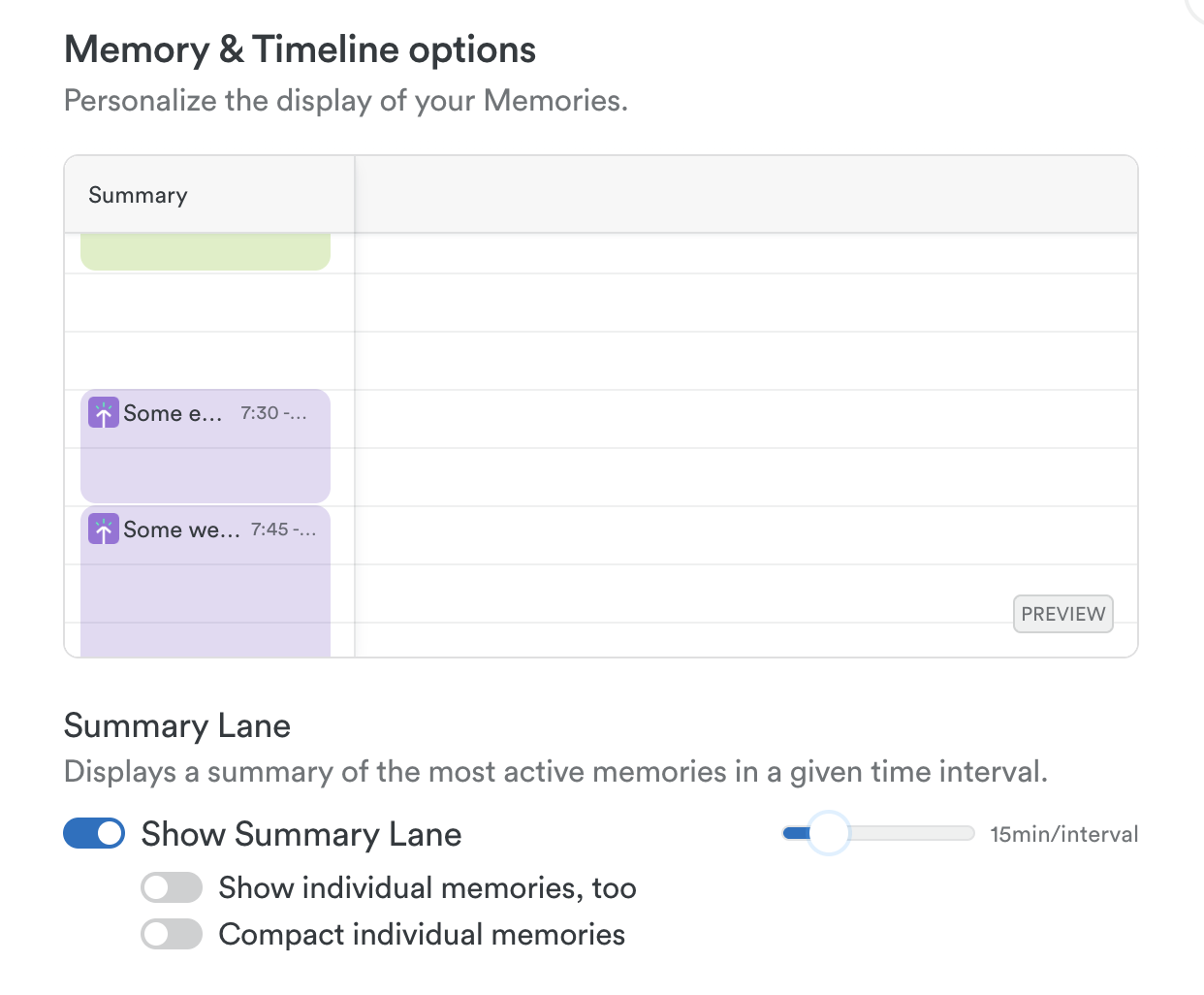 Summary lane options