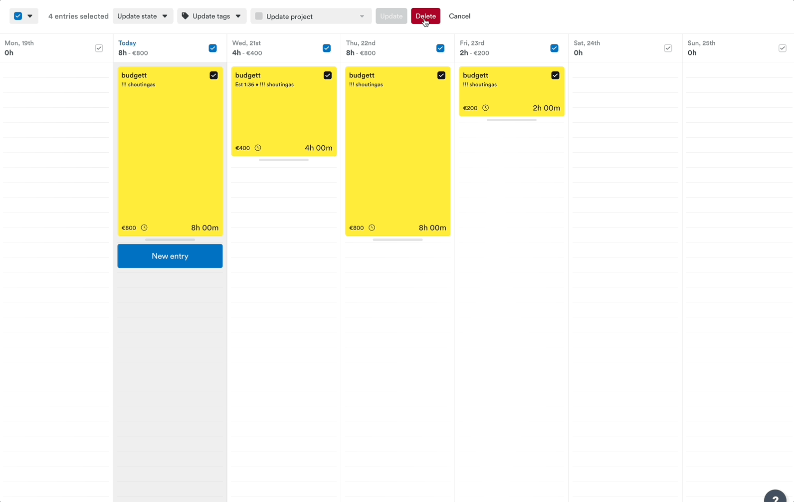 Bulk deleting time entries