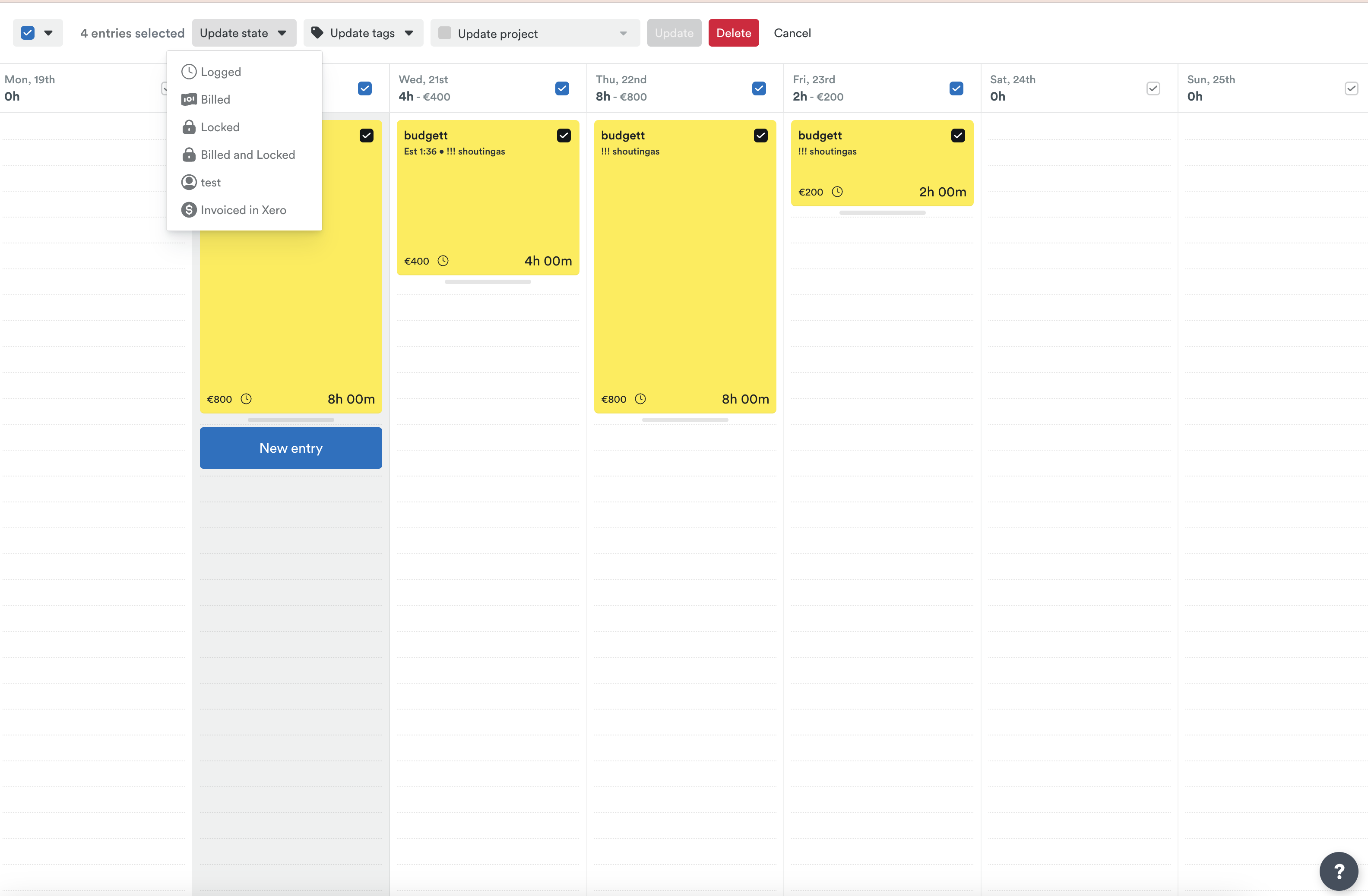 Bulk update entry state from Hours