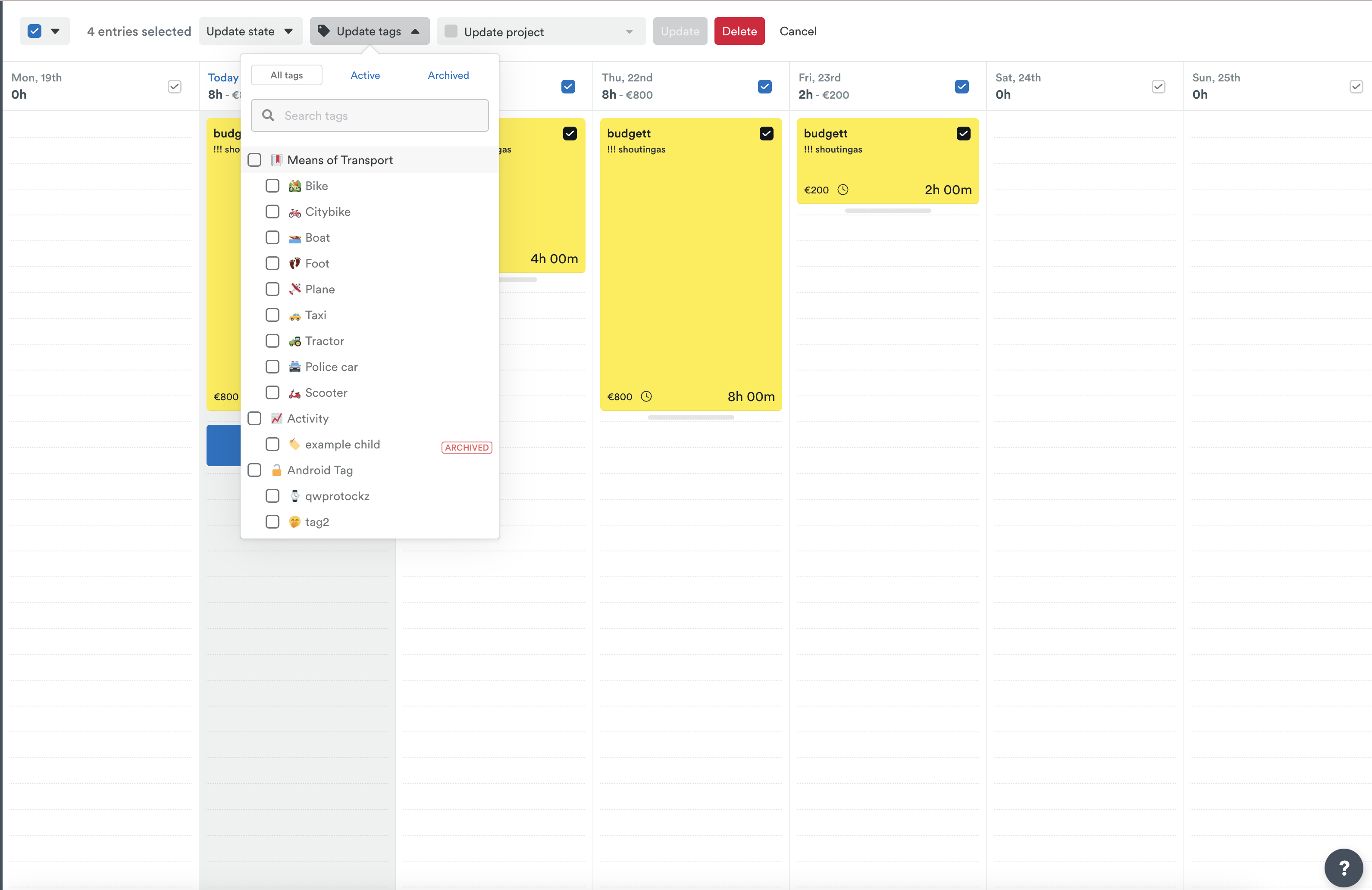 Bulk update tags from Hours