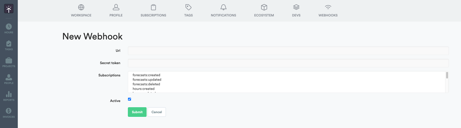 Creating a new webhook