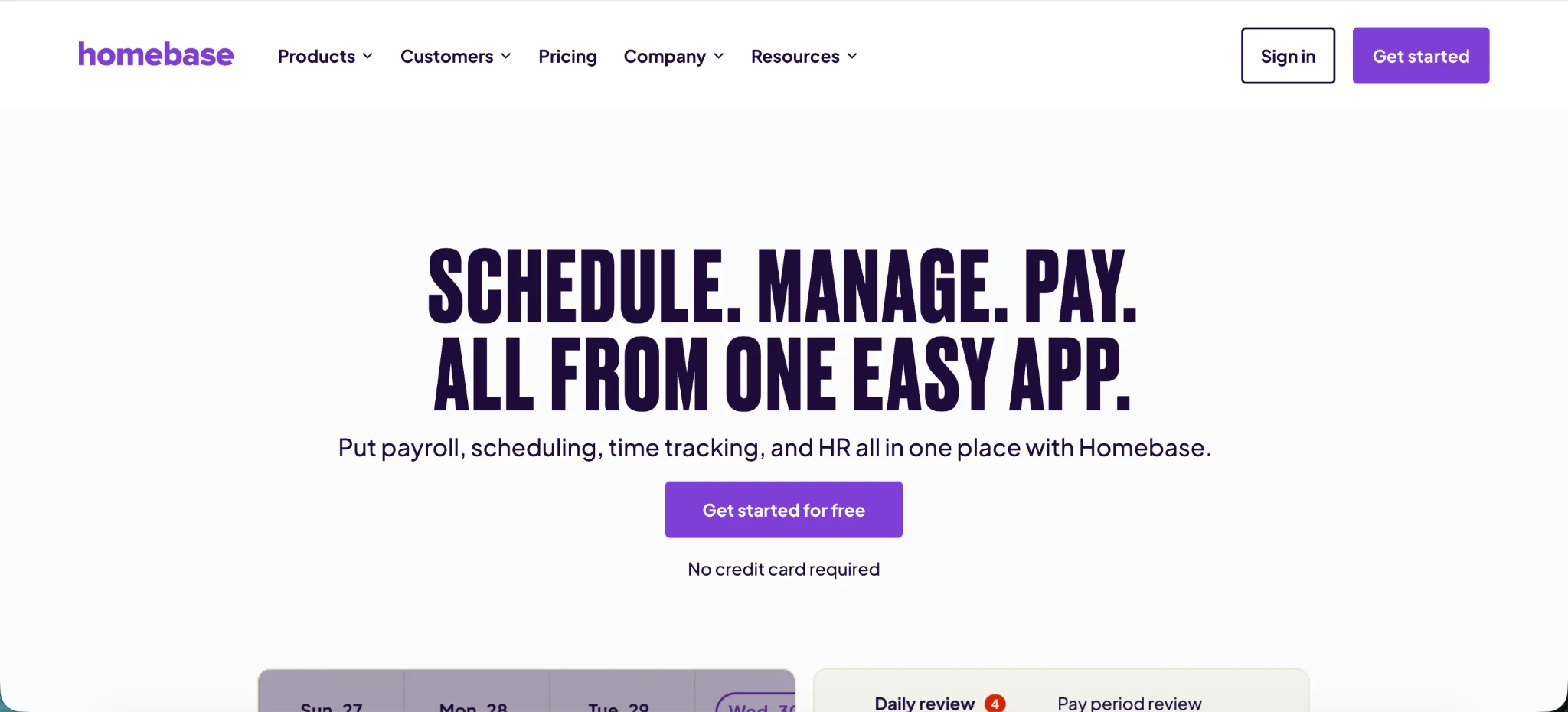 Homebase dashboard interface