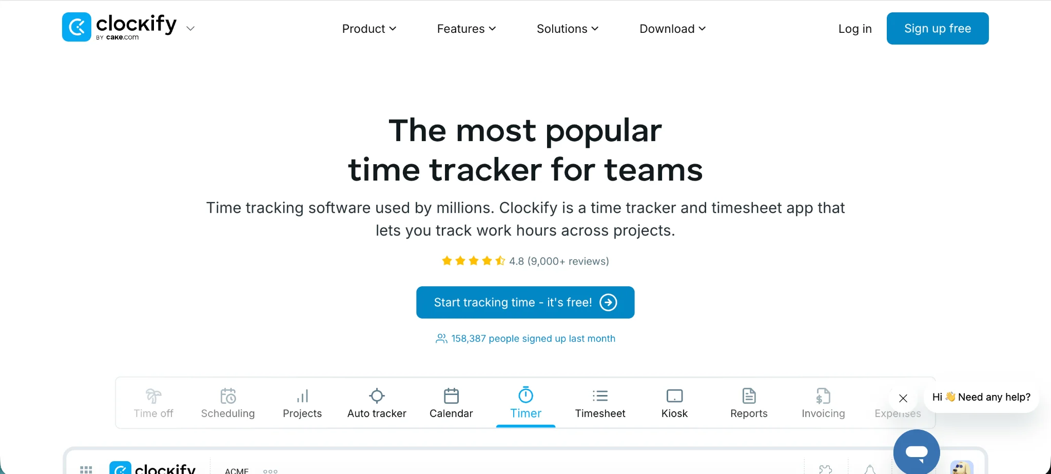 Clockify interface example