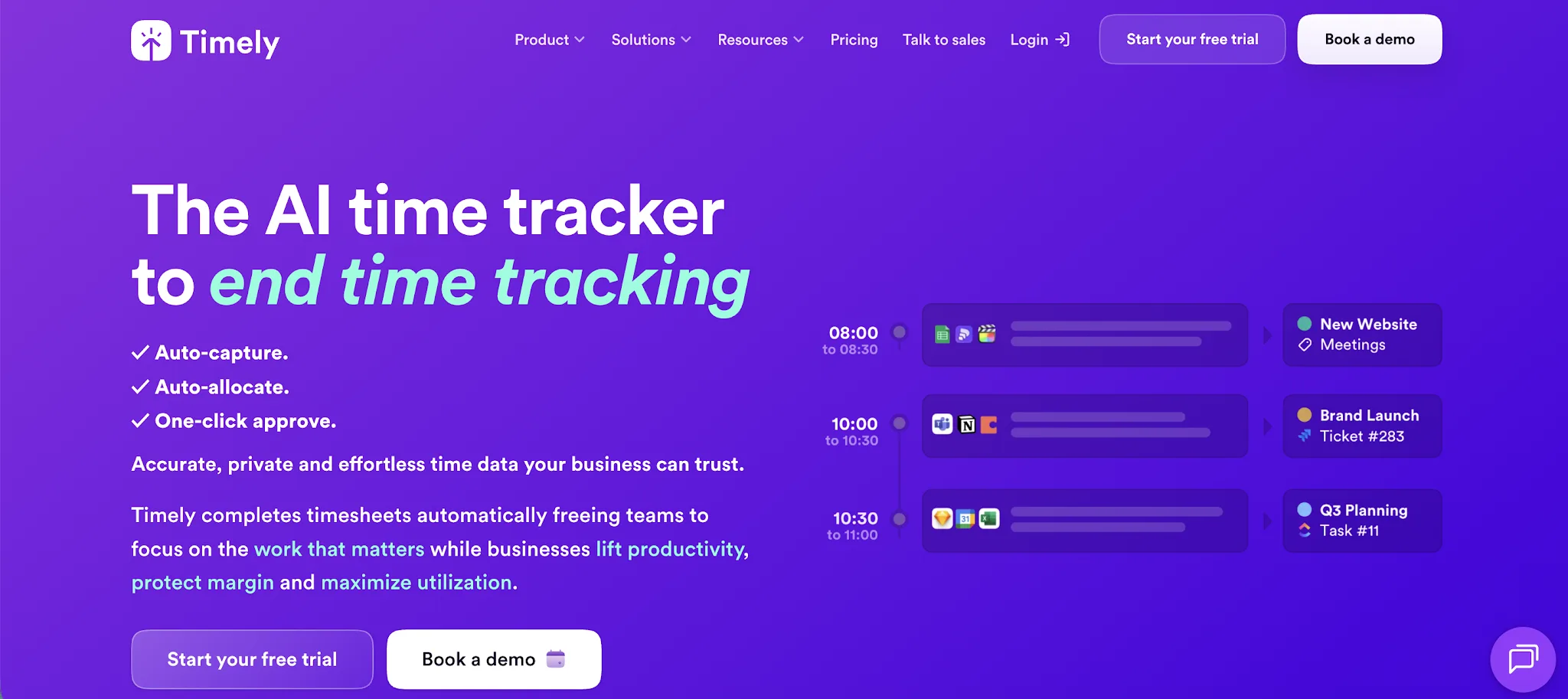Timely automatic time tracking dashboard