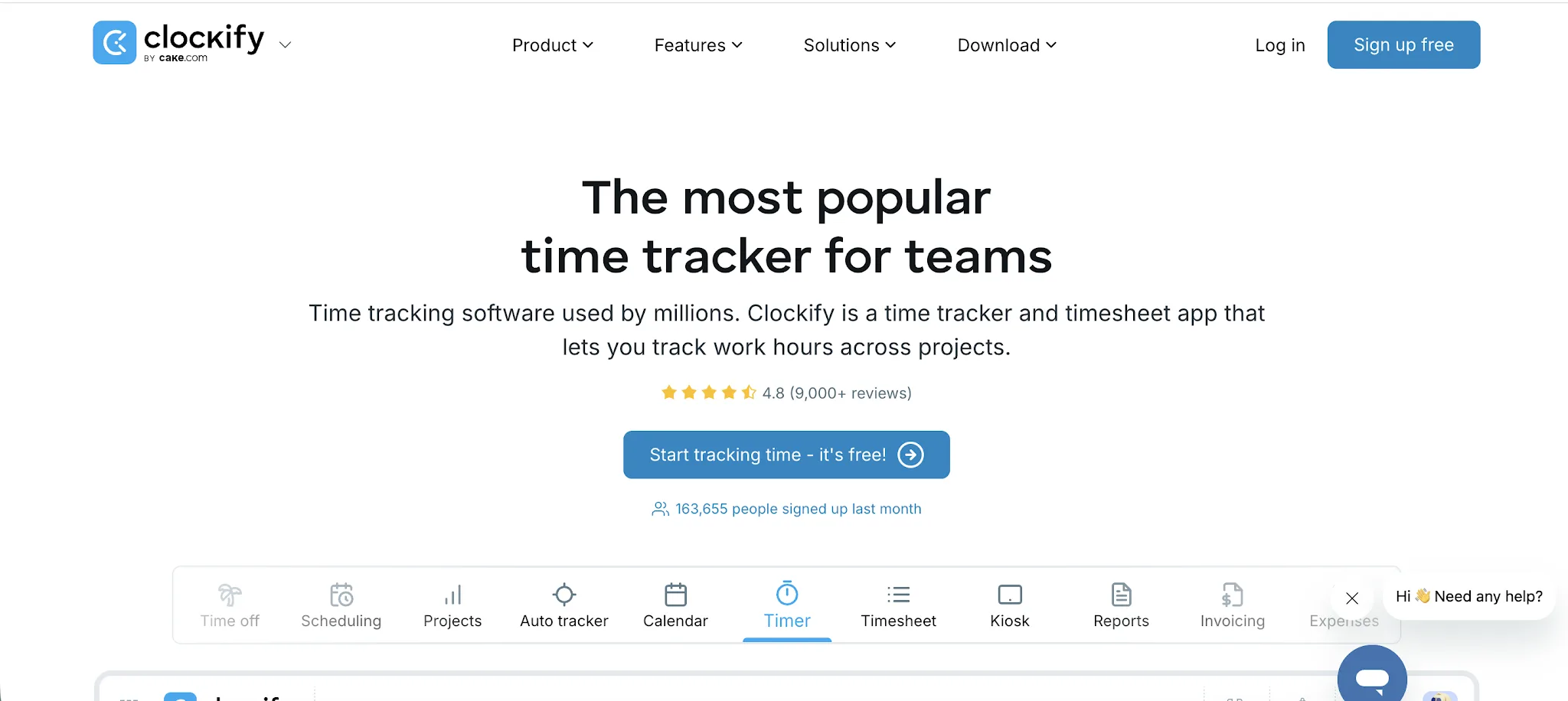 Clockify time tracking dashboard