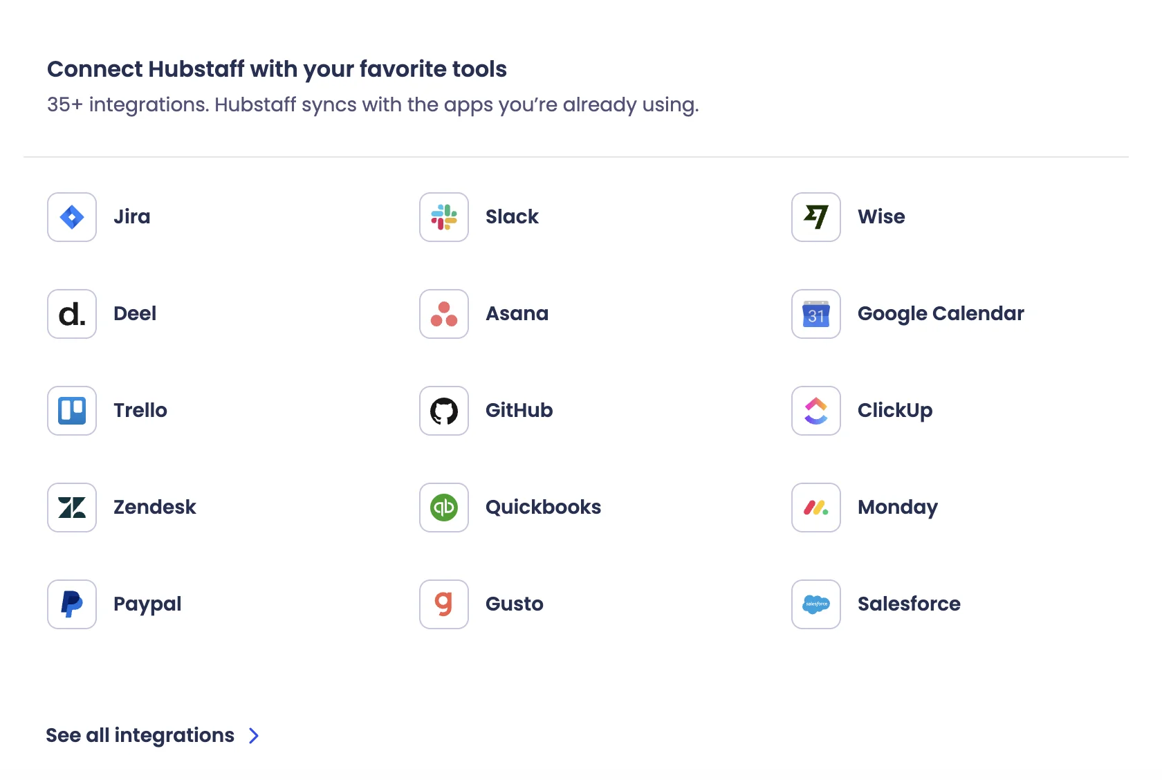 Hubstaff integrations