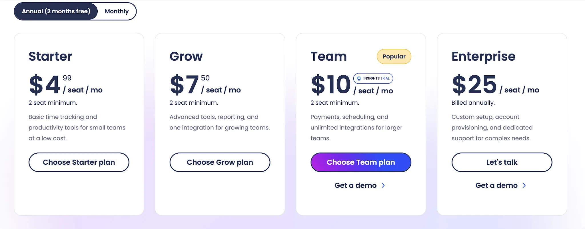 Pricing plans in Hubstaff