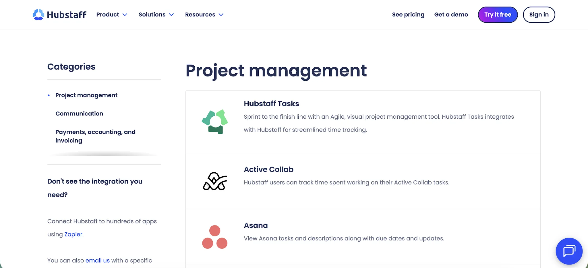 Integrations in Hubstaff