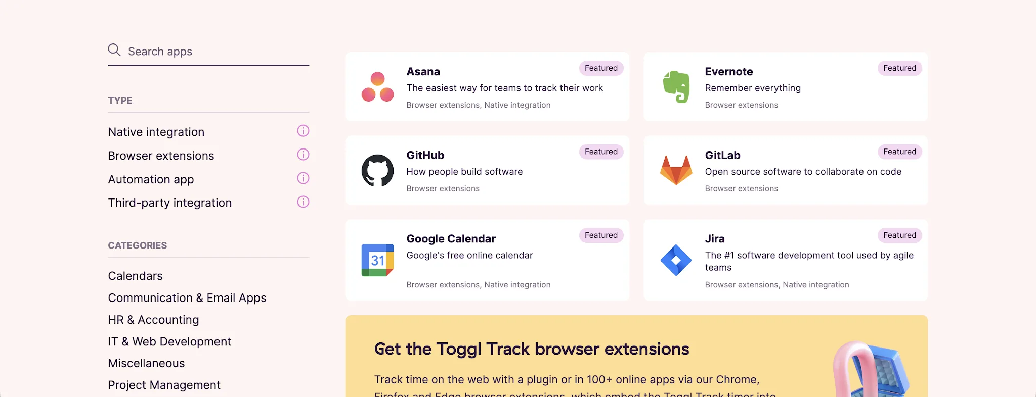 Integrations in Toggl Track