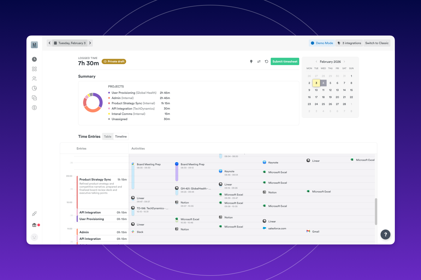 AutoSheet timeline view