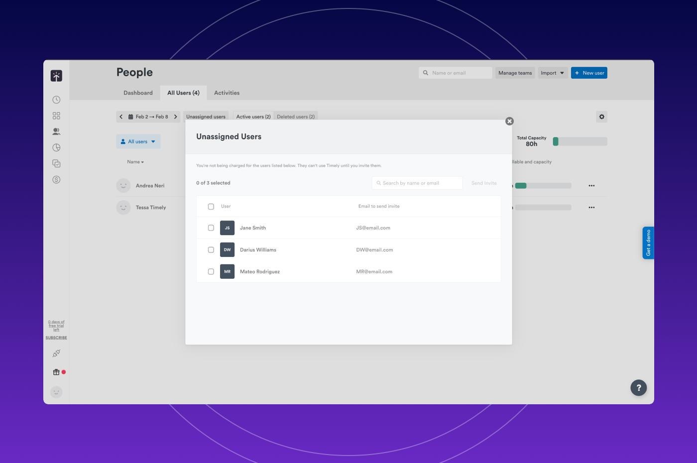 Unassigned users modal