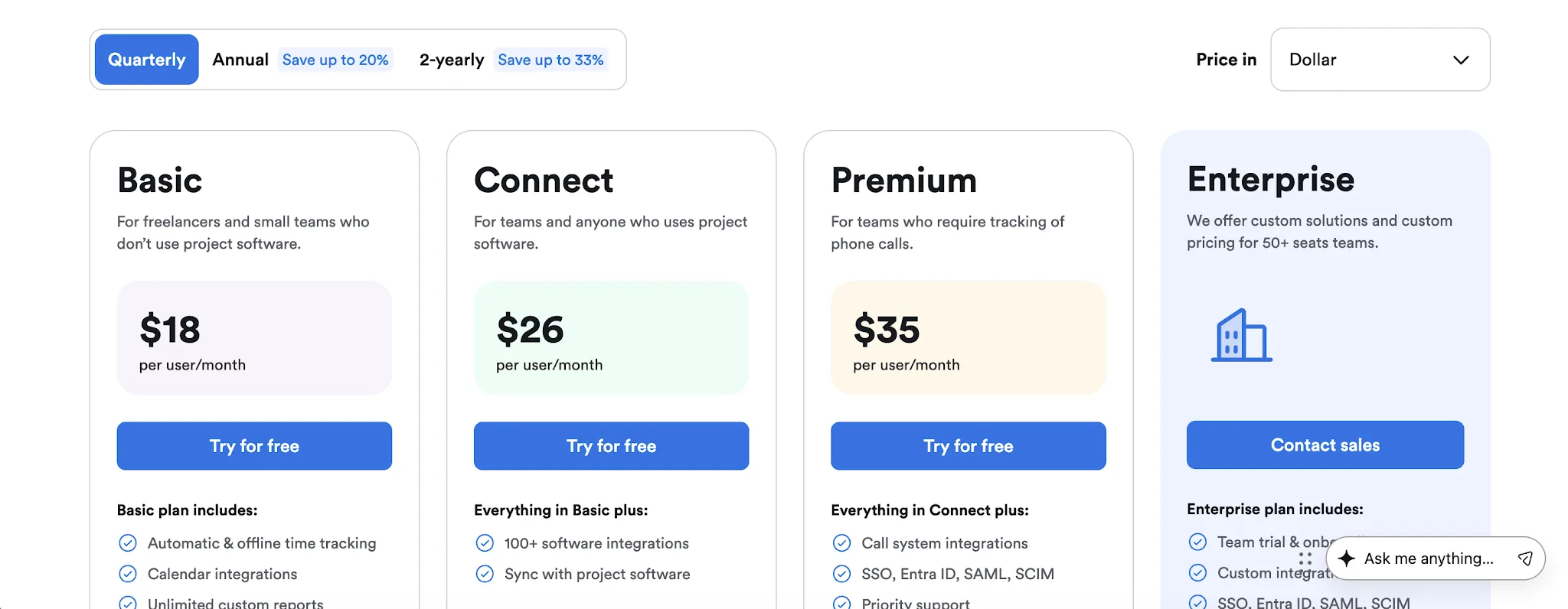 Memtime pricing plans