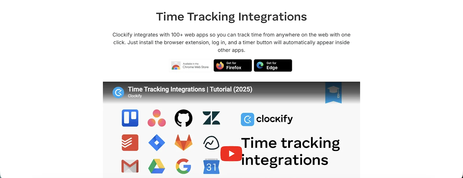 Clockify time tracking integrations with 100+ web apps
