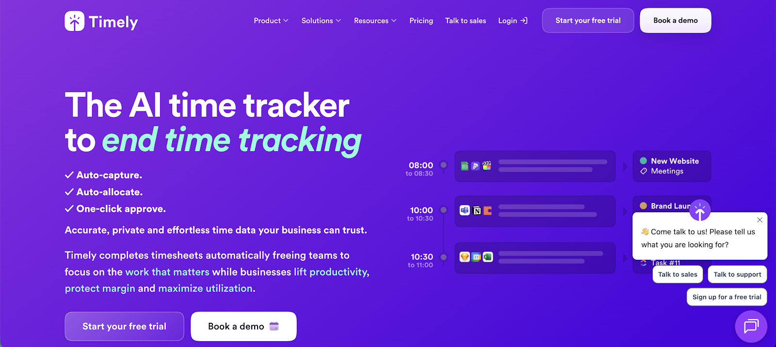 Timely homepage — The AI time tracker to end time tracking