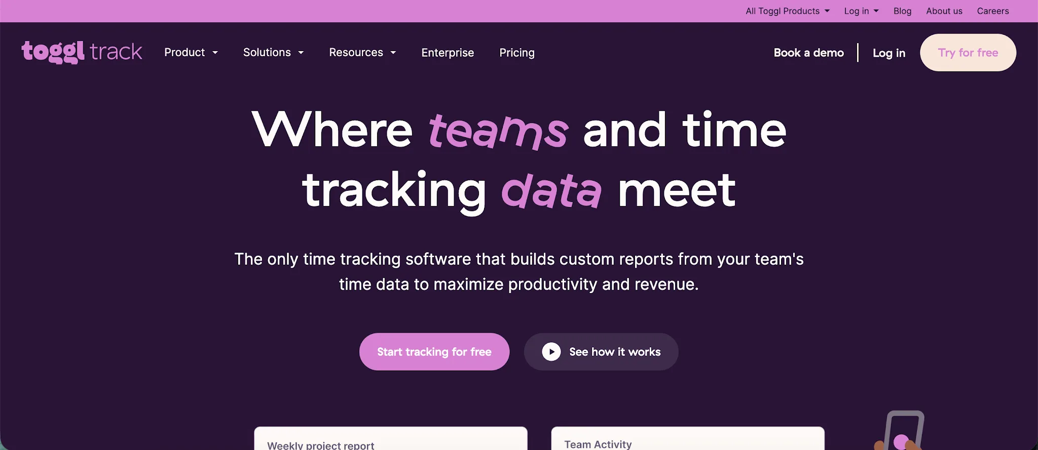 Toggl Track time tracking dashboard