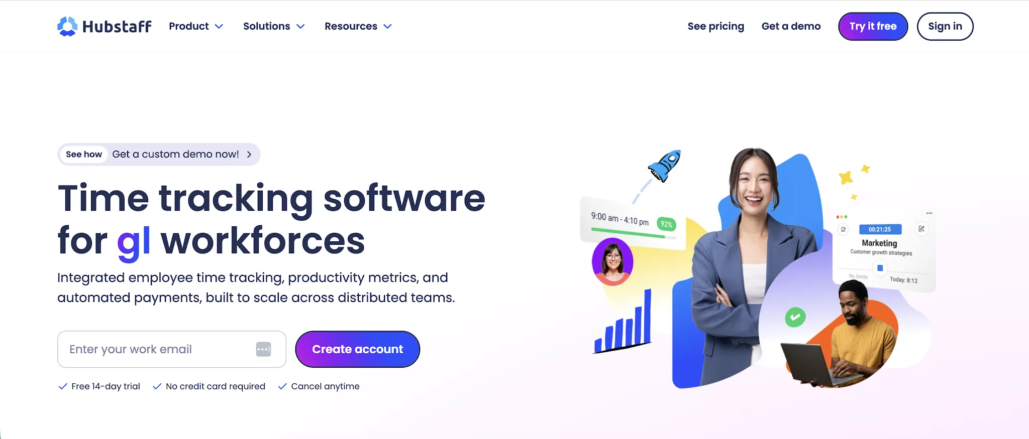 Hubstaff time tracking and activity monitoring dashboard