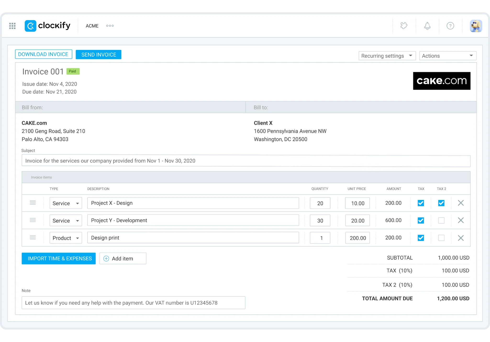 Expenses and expense reports in TimeCamp and Clockify