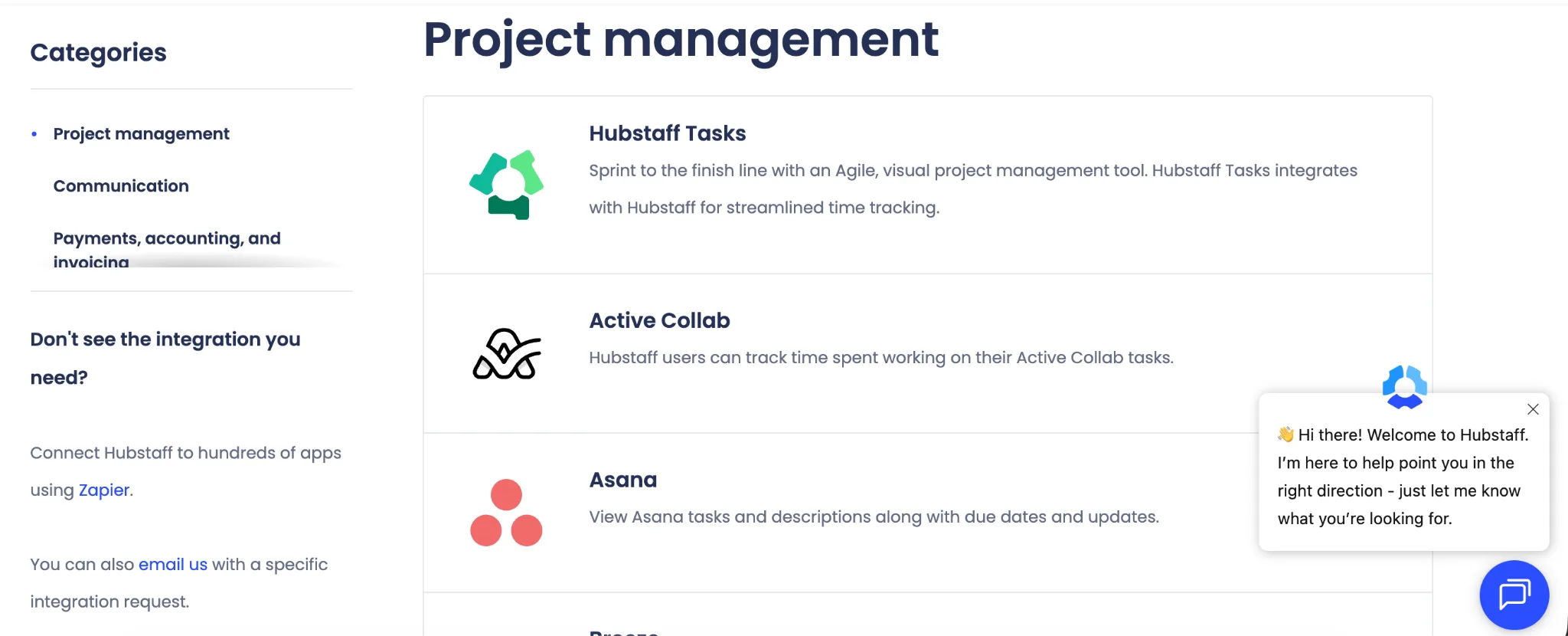 Hubstaff integrations directory