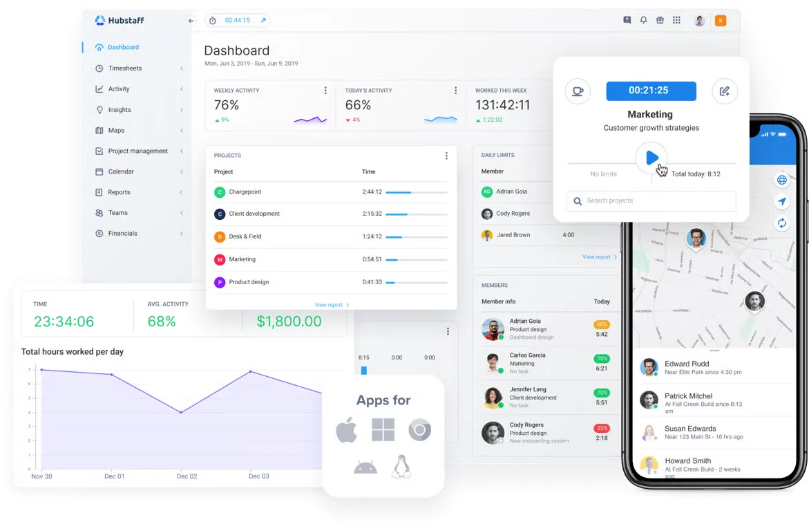 Hubstaff desktop timer with project selection