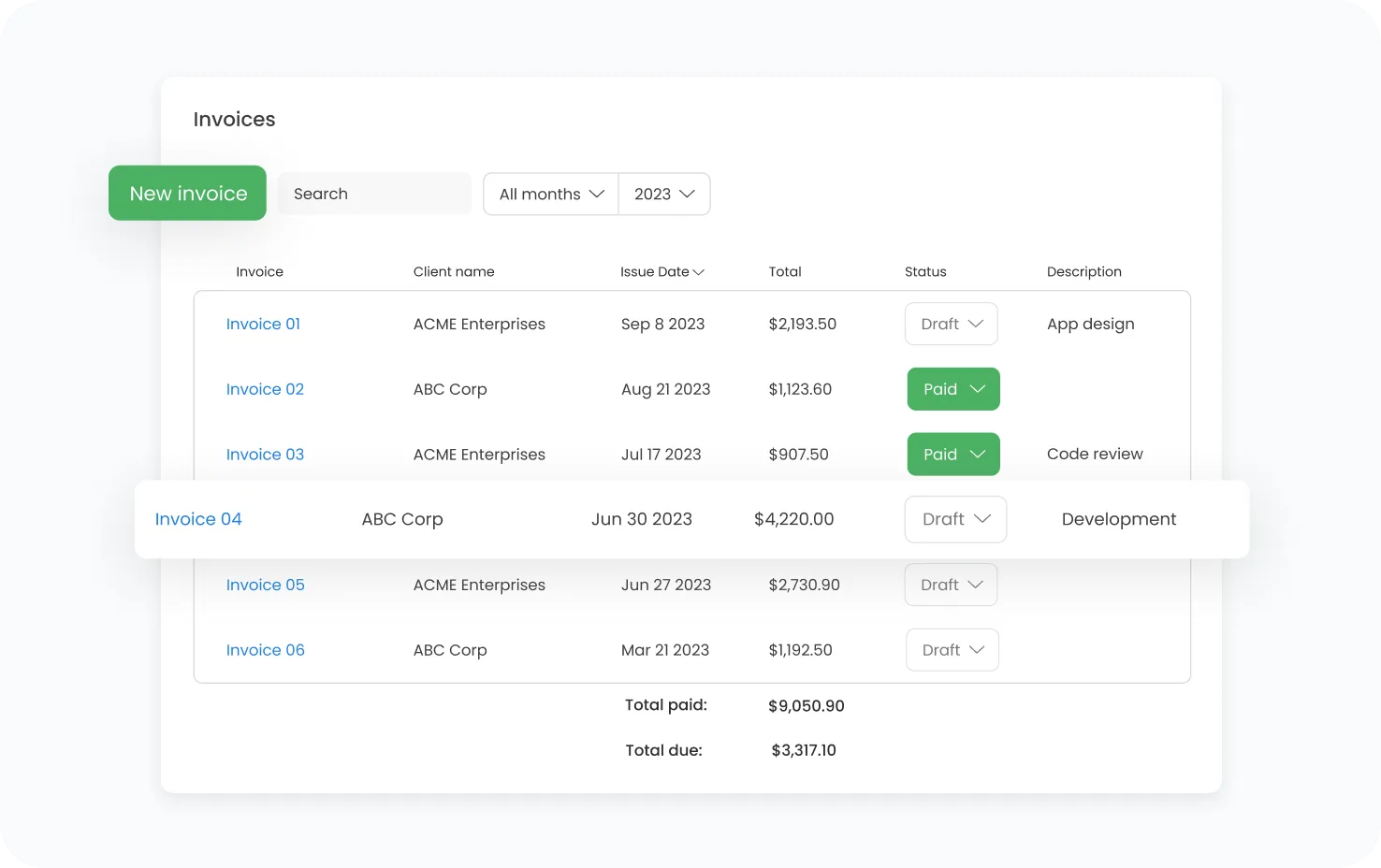 TimeCamp invoicing from billable hours