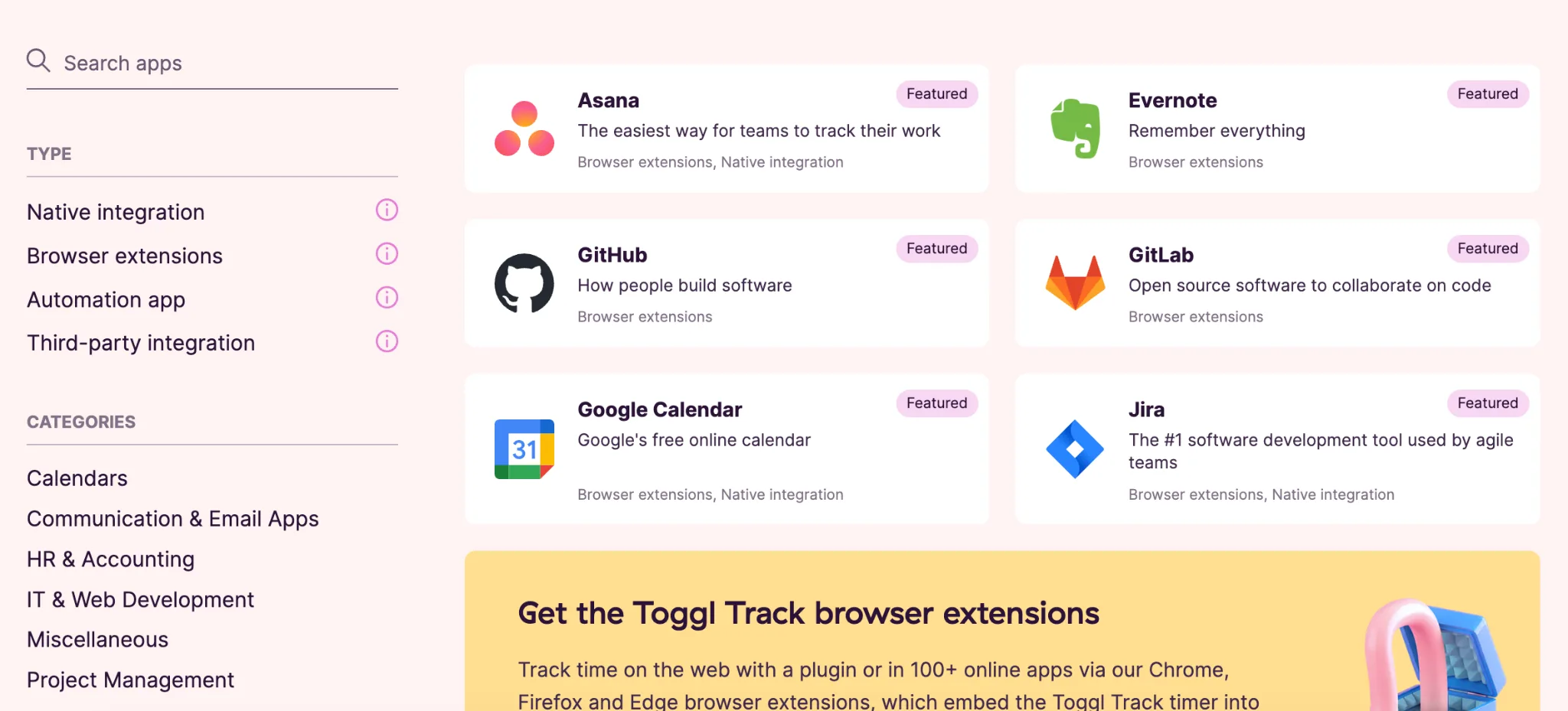 Toggl Track integrations directory