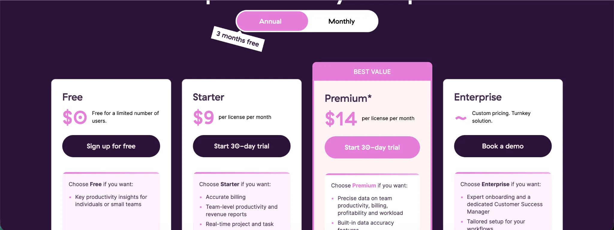 Toggl Track pricing plans